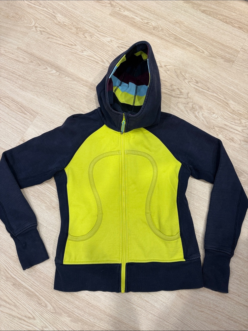 Rare Vintage Lululemon Scuba Hoodie | Size 10| Navy & Chartreuse Full Zip